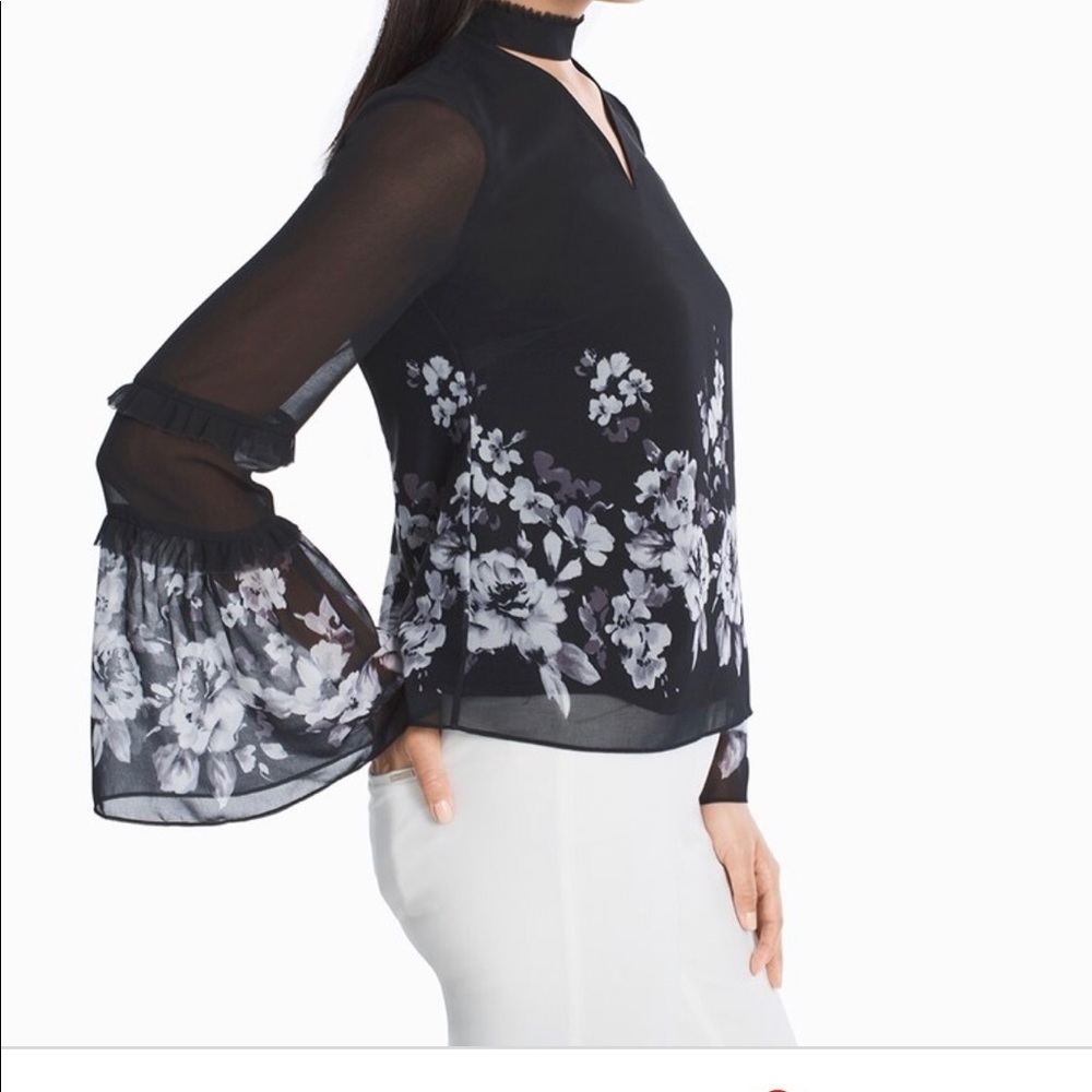 💚WHBM Black/ White Floral Choker Blouse Size 0 NWOT